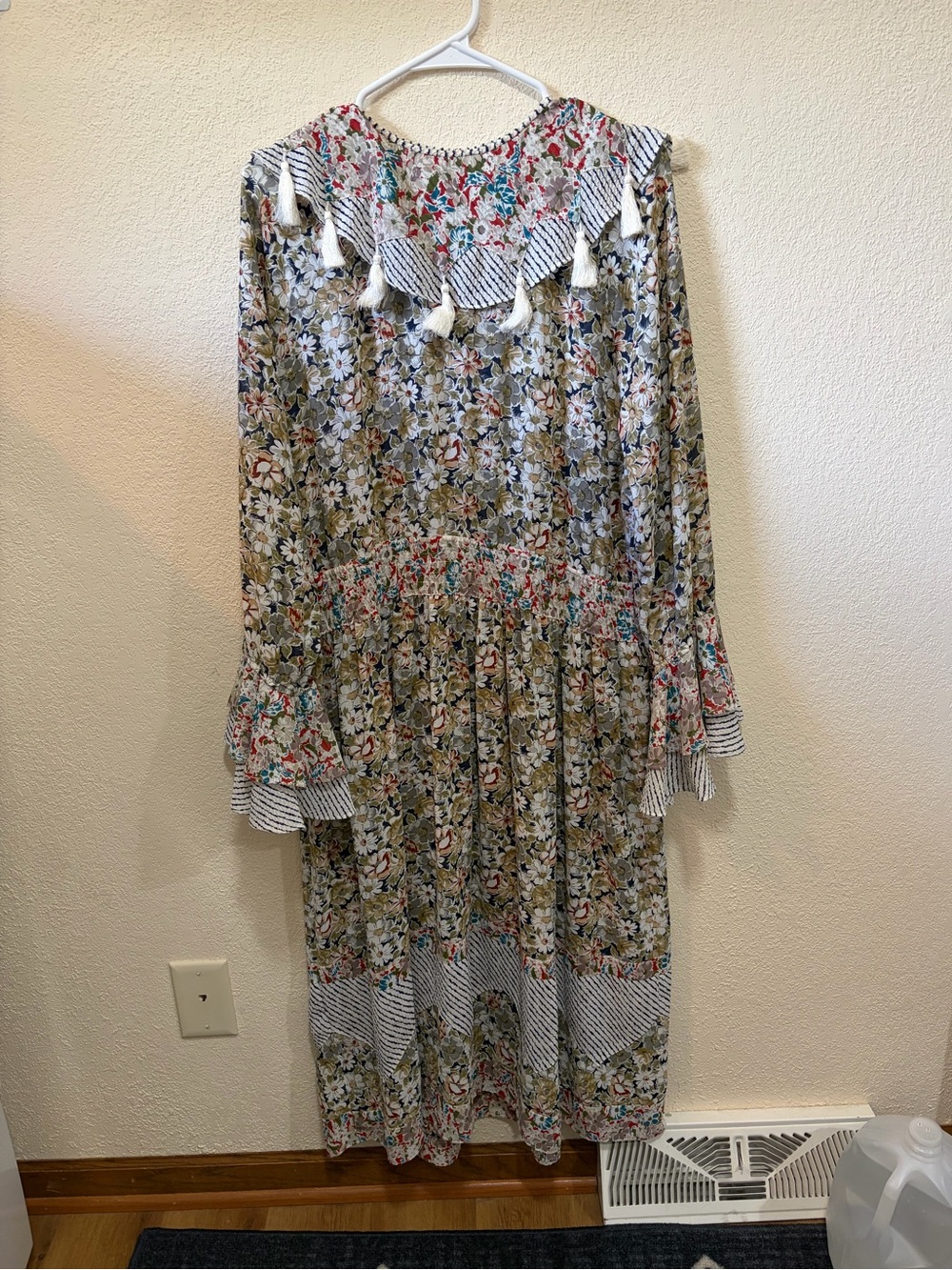Vintage Diane Freis Women’s Floral Boho Midi Dress Tassel Cottagecore